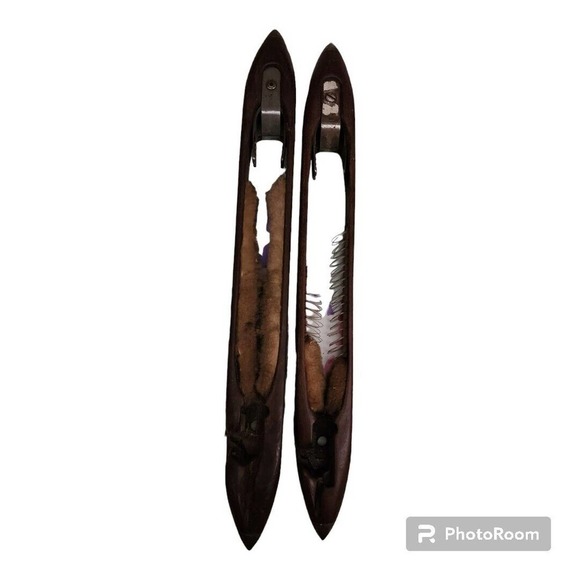 Vintage Tru Loc Wooden Boat Shuttle Dark Wood Weaving Loom Tool 16" Set of 2 - Picture 1 of 7